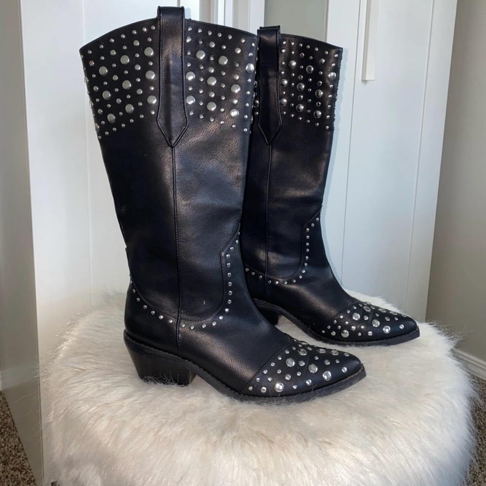 Dolls Kill Current Mood Whiskey Rebel Black Studded Cowgirl Boots